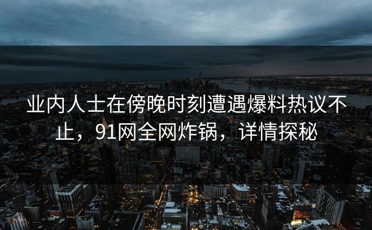 业内人士在傍晚时刻遭遇爆料热议不止，91网全网炸锅，详情探秘